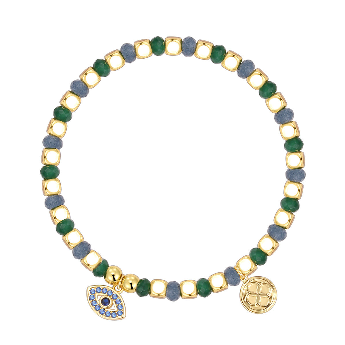 B0306 Design Blue Zircon Eye Bracelet Vintage Chalcedony Stone Beaded