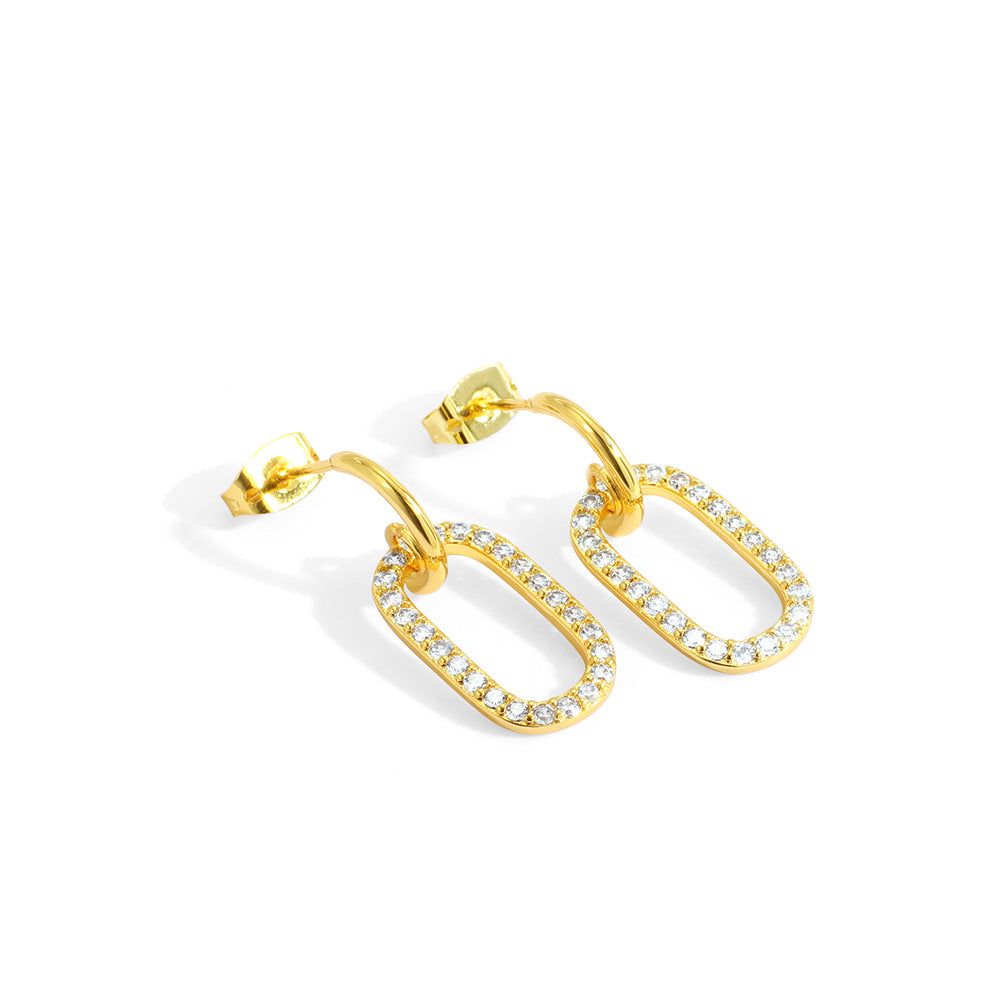 E0094 Geometric Hollow Oval Zirconia Stud Earrings for Women gold Simple Design Earrings