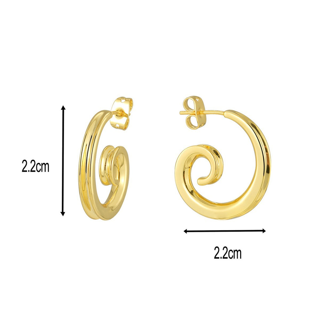 E0630 Fashion Spiral Design Earrings for Women Brass Gold Plated Simple Style Stud Earrings