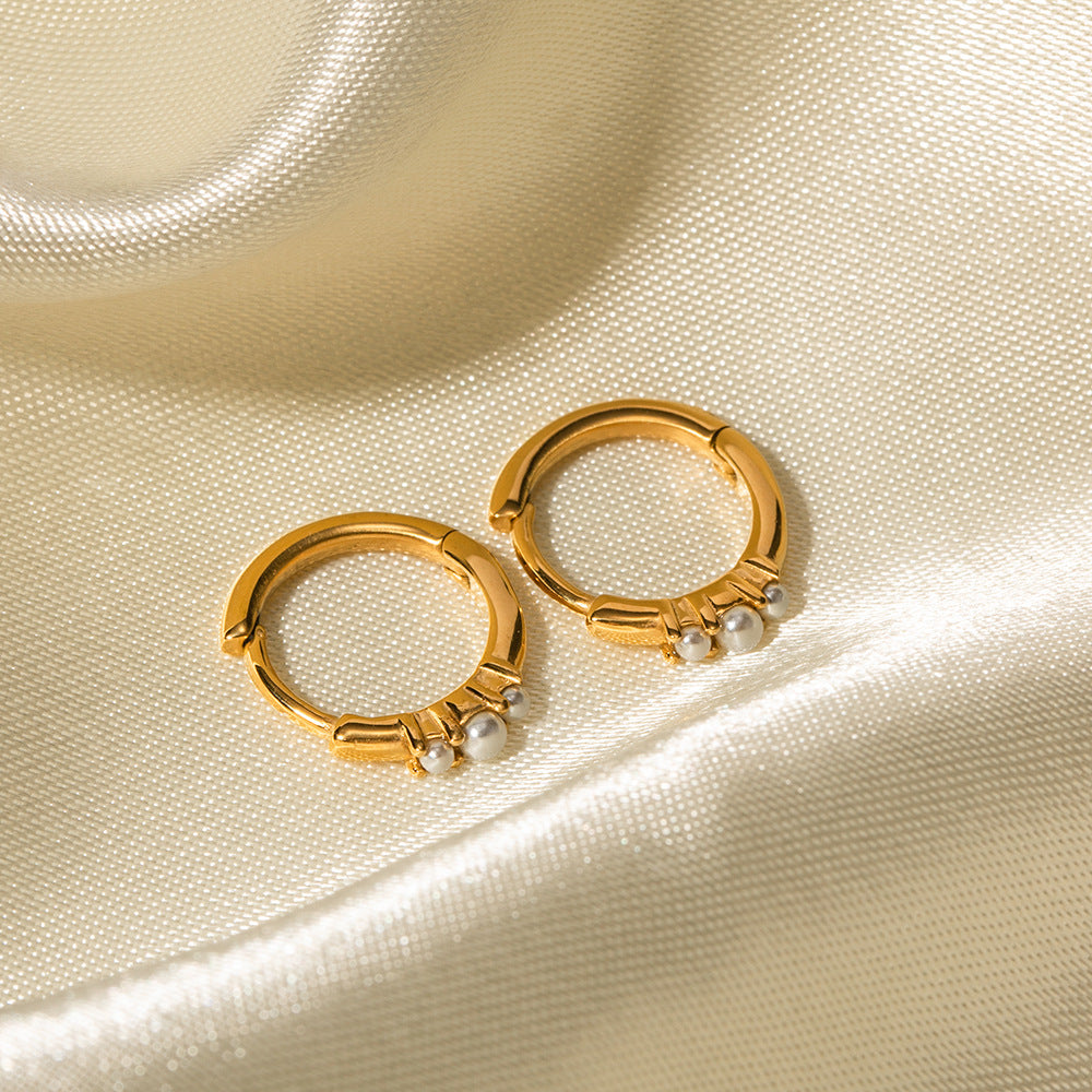 Fashion New Three-Pearl Round Hoop Earrings Trendy gold Women's Jewelry Studs