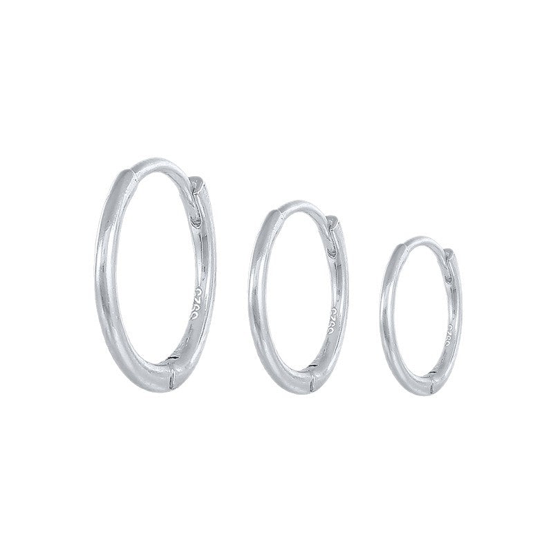 S925Pure Silver Minimalist Smooth Hoop Earrings and Ear Clips Set Hot Selling Trendy Cool Earrings