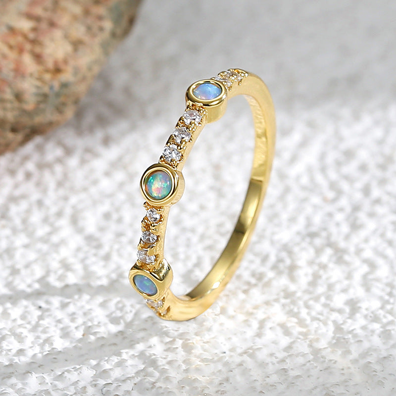 R0241 Fashion Accessories for Women Brass Gold-Plated Blue Opal Zircon Opal Ring Trendy