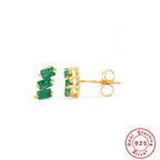 S925Sterling Silver Inlaid Three Asymmetric Rectangular Zircon Stud Earrings Vintage Diamond-Encrusted Ear Jewelry