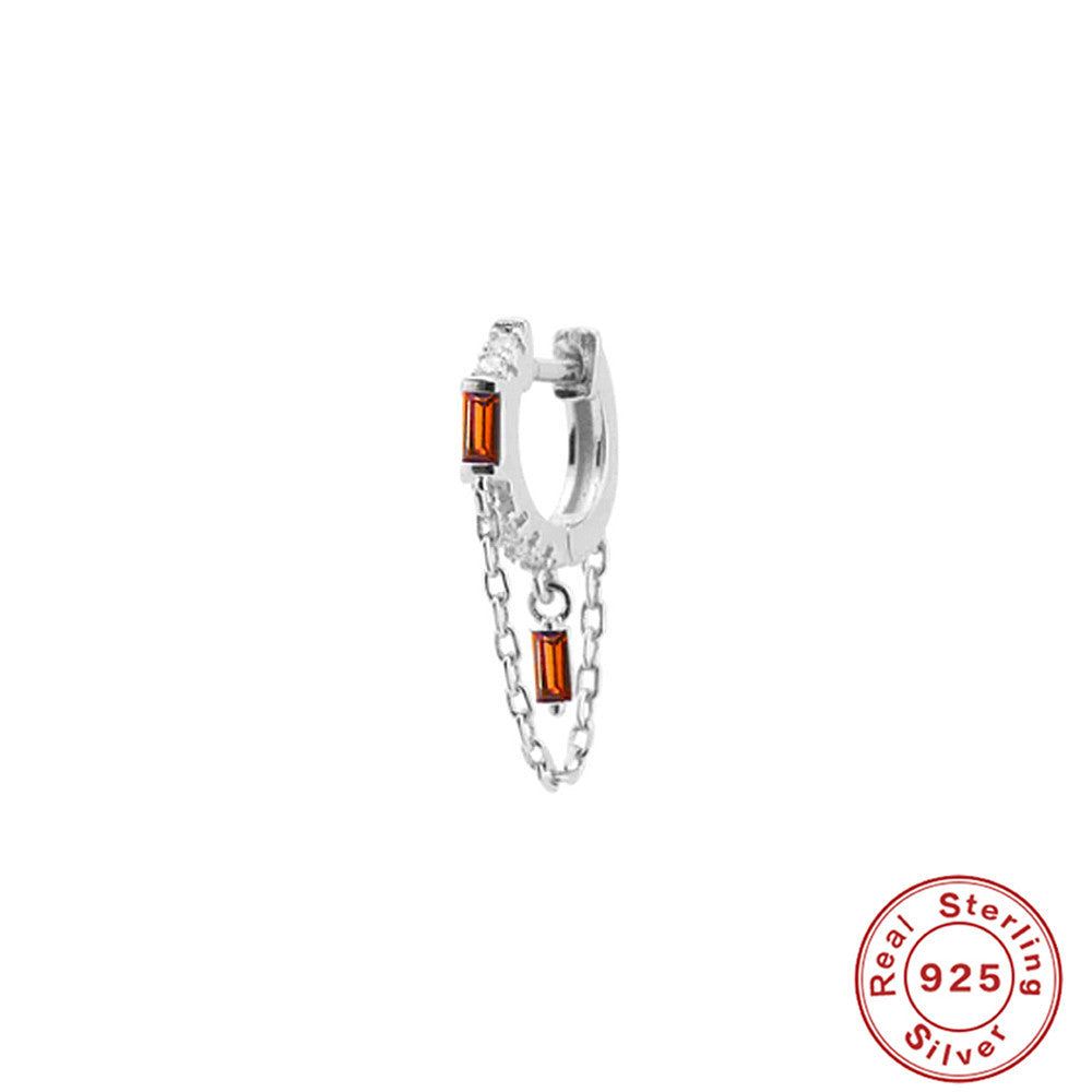 S925Pure Silver Geometric Tassel Chain Square Zircon Pendant Earrings Hoop Earrings New Earrings for Women