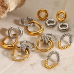 2H Stainless Steel Color Block Circle Earrings Studs Hoop Jewelry