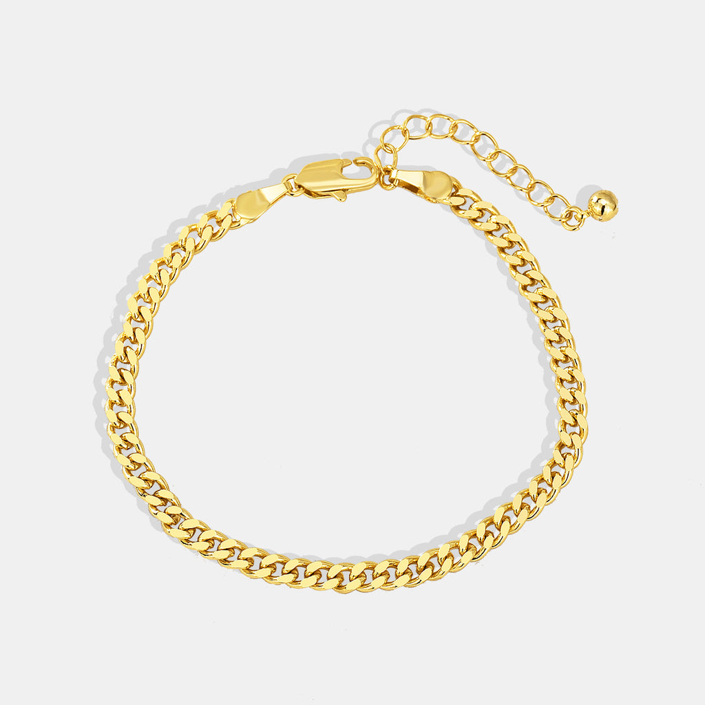 B0048 Supply Copper Gold-Plated Cuban Chain Bracelet gold Flat Chain Neutral Simple Chain