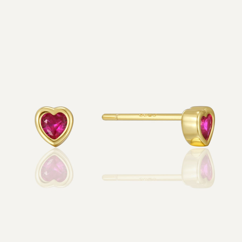 SE0251 S925Silver Heart Earrings for Women Design Ear Jewelry Studs Red Corundum Zircon