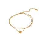 2H New Anklet18K Gold Heart Pendant Oval Bead Chain Double Layer Anklet Women's Foot Jewelry