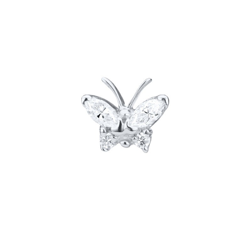 S925Sterling Silver Butterfly Inlaid Diamond Piercing Soft Bone Single Earring Trendy Fashion Ear Bone Stud Earrings