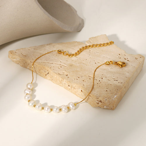 18K Gold-Tone Freshwater Pearl Chain Stainless Steel Bracelet featuring pearl detailing