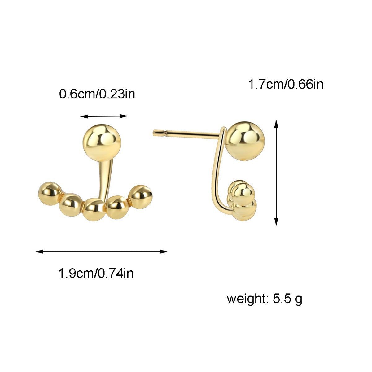 E0385 Front and Back Hanging Round Bead Earrings for Women Fashionable Metal Minimalist Gold Bean Smile Earrings