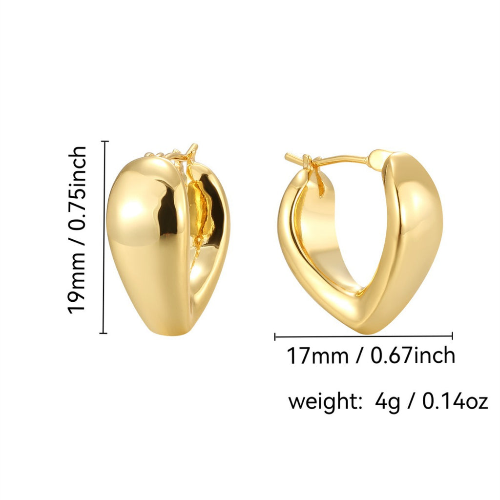 E0392 S925Irregular Arc Smooth Earrings for Women Copper Plated Real Gold Minimalist Style Ear Jewelry