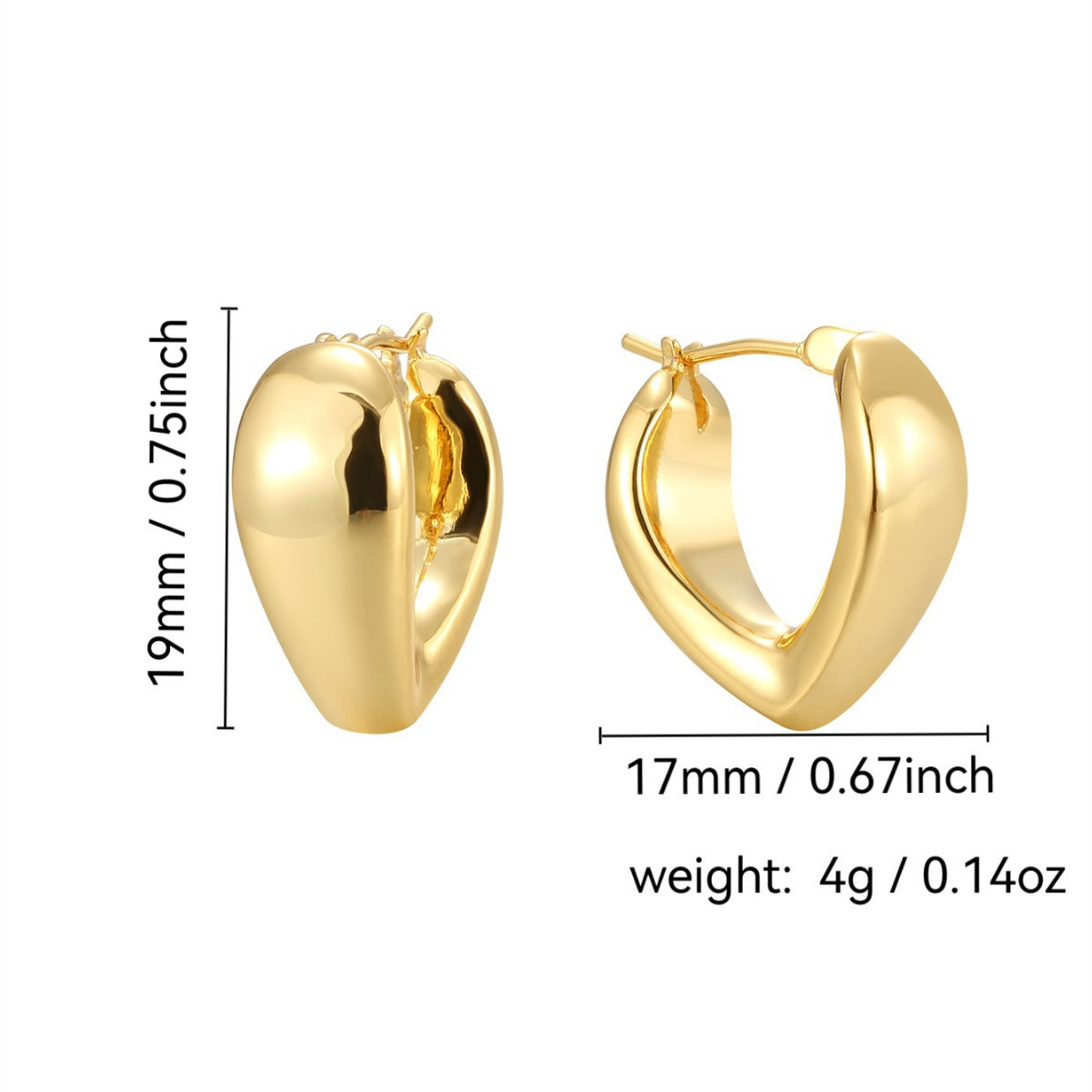 E0392 S925Irregular Arc Smooth Earrings for Women Copper Plated Real Gold Minimalist Style Ear Jewelry