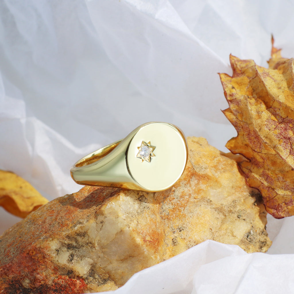 R0045 Minimalist Round Diamond-Studded Hexagram Ring for Women Fashionable Personality Star Ring