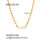Golden Bean Pearl Necklace Jewelry Stainless Steel Natural Stone Ring
