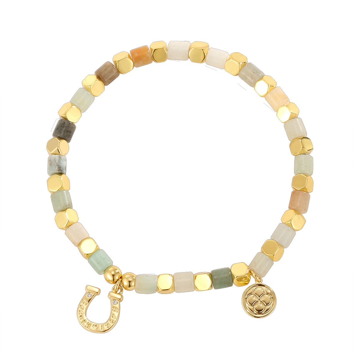 B0264 Copper plating18k Gold Fashion Stone Bracelet Bohemian Horseshoe Beads