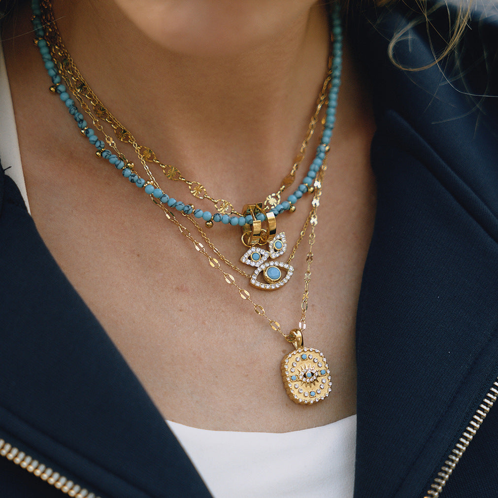 Devil's Eye Necklace Blue Turquoise Collarbone Chain Stainless Steel Jewelry