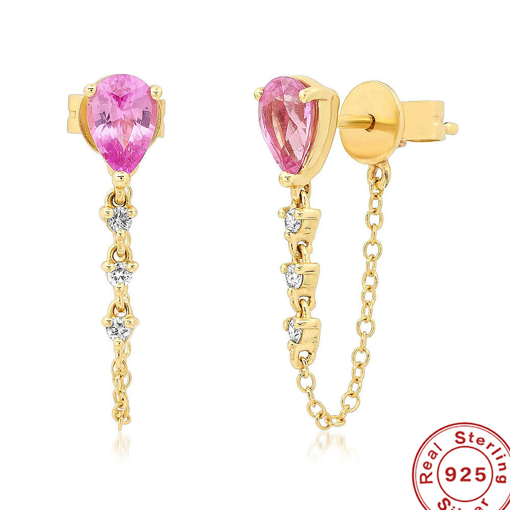 S925Sterling Silver Colorful Water Drop Zircon Earrings Hot Selling Tassel Diamond Chain Earrings Earrings Stud Earrings