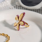 2H Pearl Ring Women's Design Flower Ring Stainless Steel rings