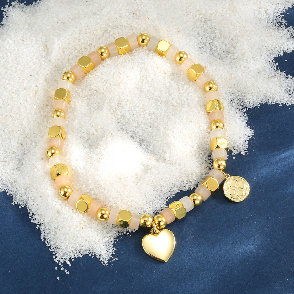 B0333 Fashionable and Romantic Heart Pendant Beaded Chalcedony Bracelet