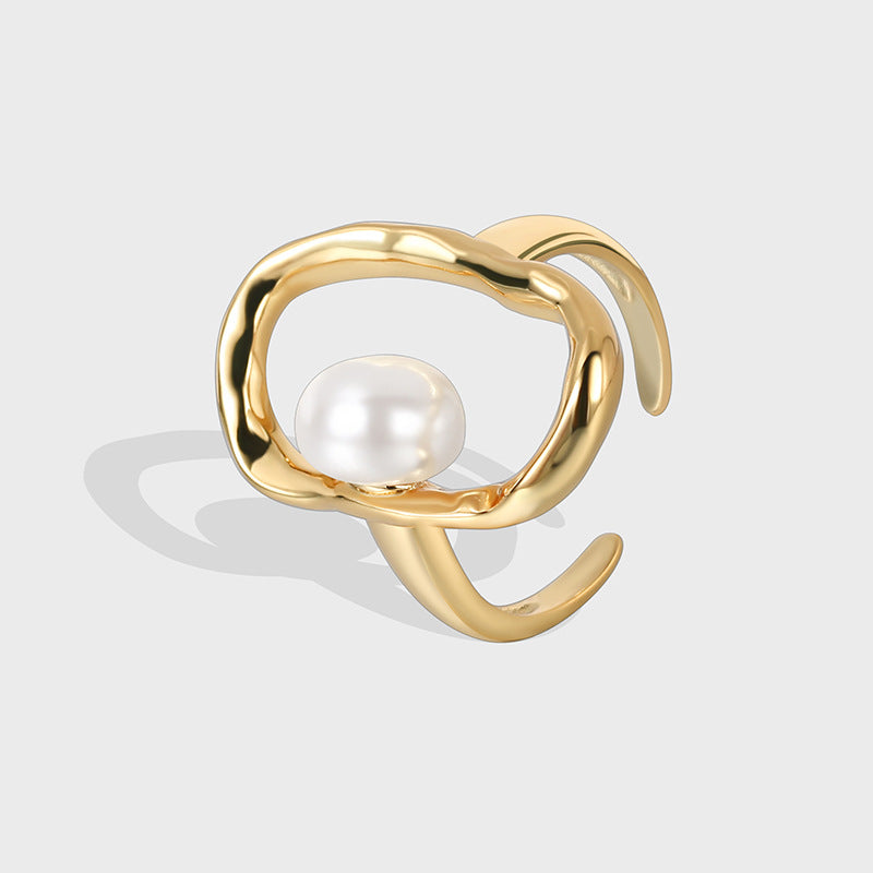 R0110 French Fashion Adjustable Ring Personality Open Ring Design Shell Pearl Ring for Women