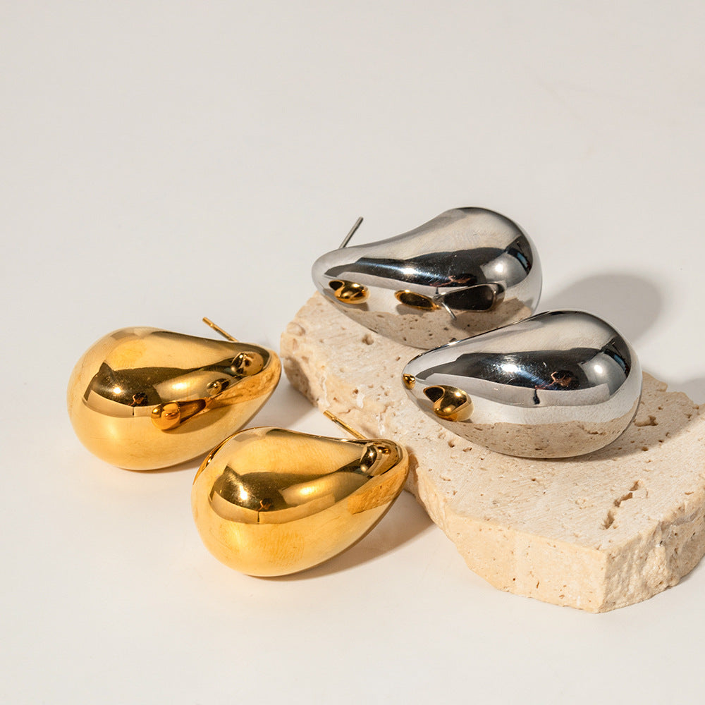 2H Advanced Design18K Chubby Gold Water Drop Earrings for Women Fashionable Versatile Geometric Earrings