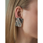 2H18K Gold Stainless Steel Square Wave Texture Earrings  Same Style Simple Geometric Earrings