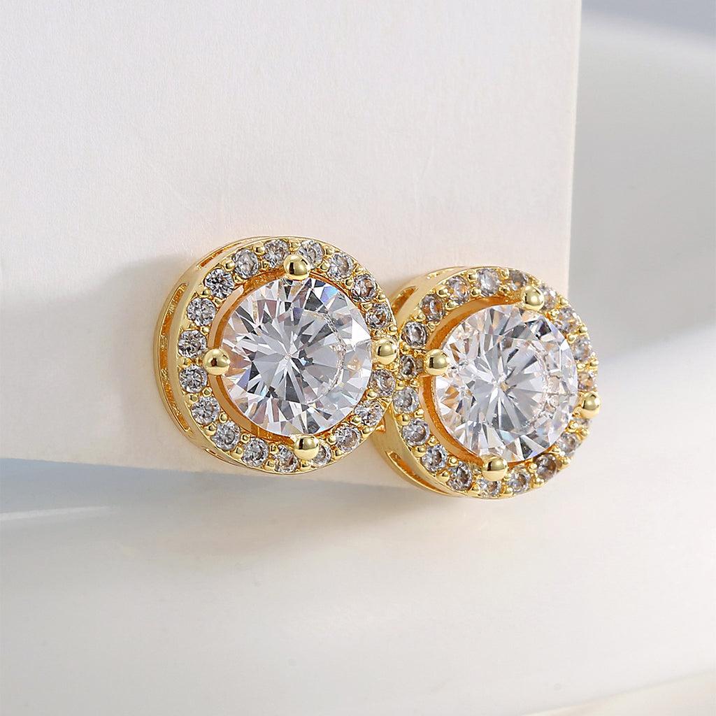 E0748 French Style Exquisite Simple Geometric Round Design Earrings for Women Gold-Plated Versatile Zircon Earrings