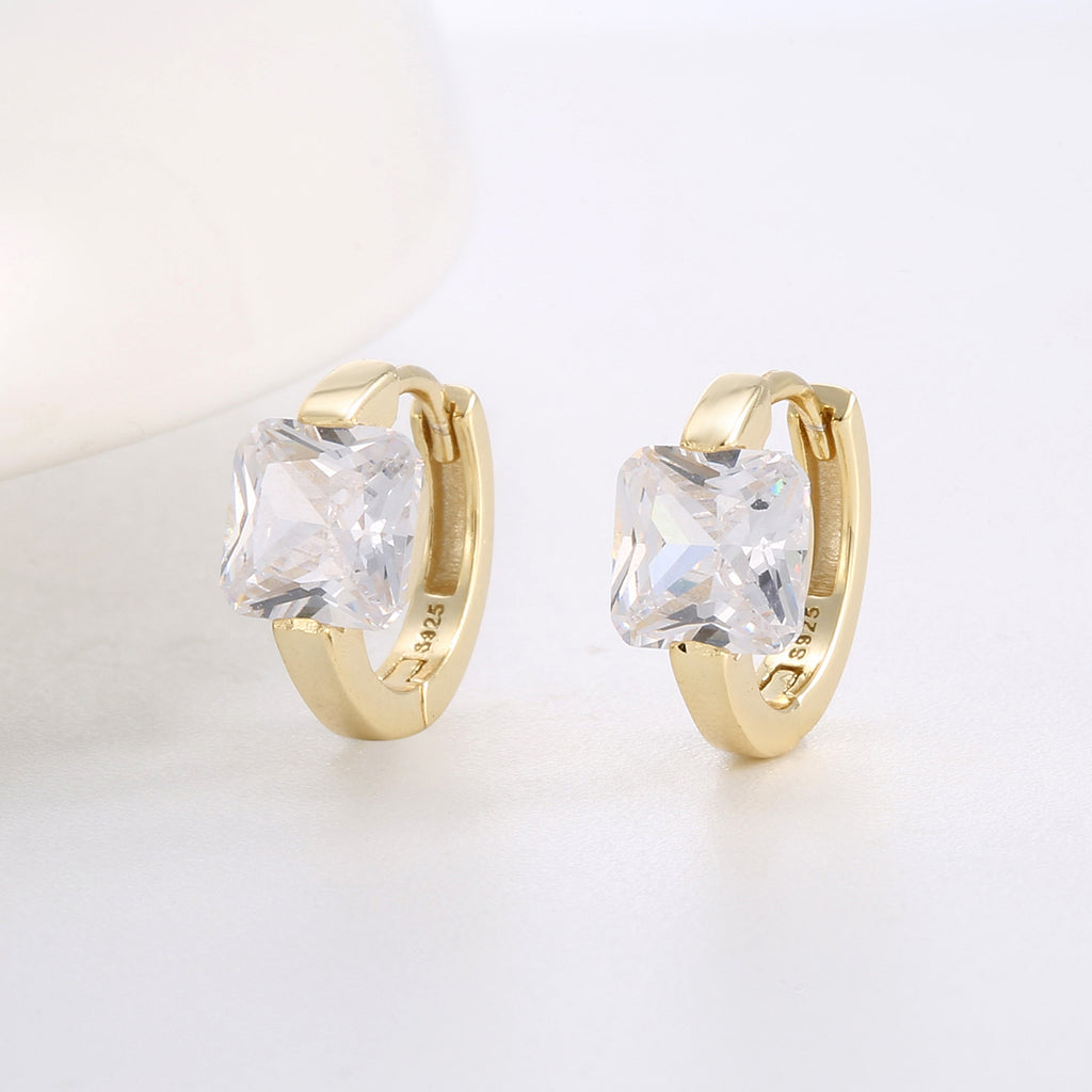 SE0128 S925Silver plating14K Gold Fashion Design Square Large Zircon Earrings for Women Minimalist Ear Jewelry