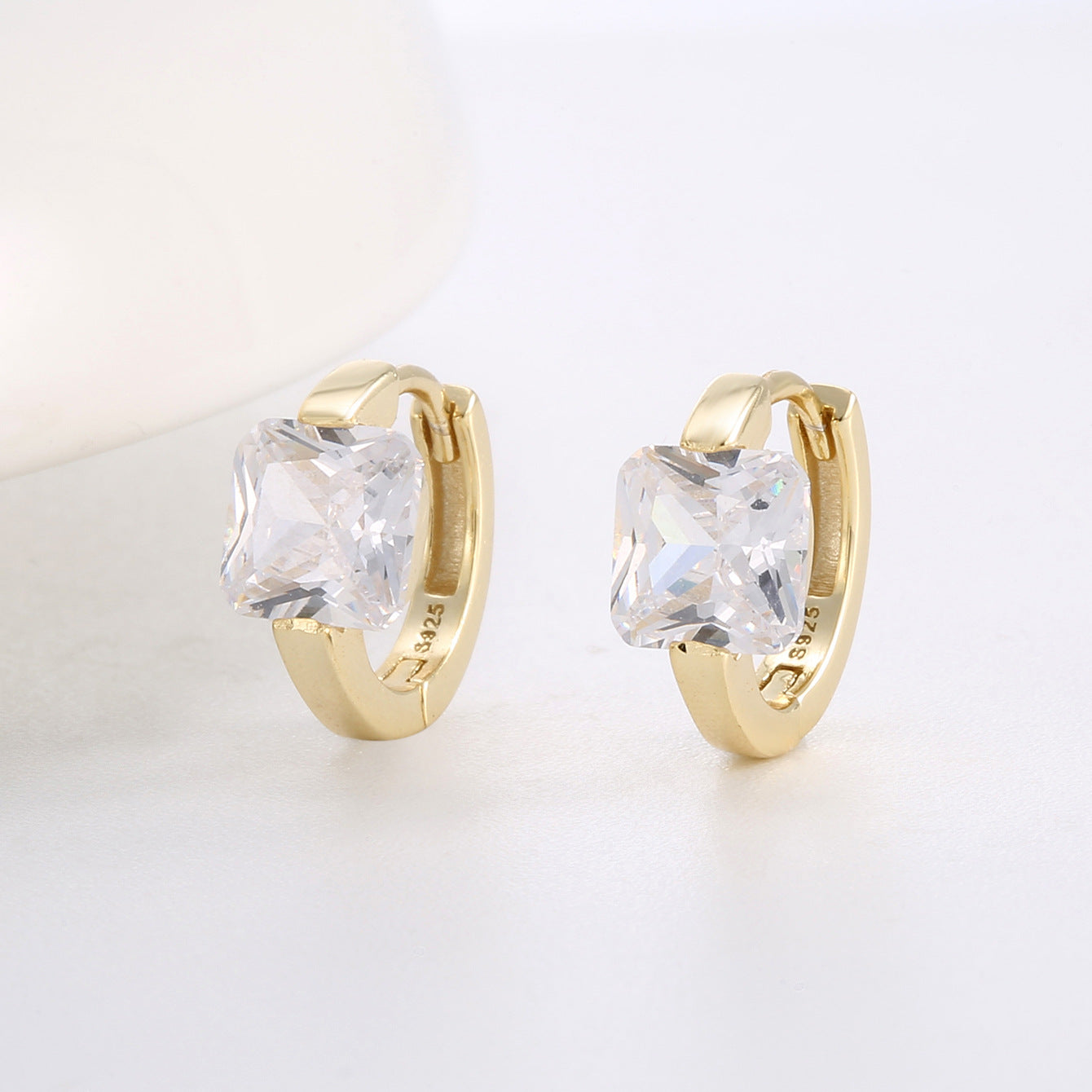 SE0128 S925Silver plating14K Gold Fashion Design Square Large Zircon Earrings for Women Minimalist Ear Jewelry