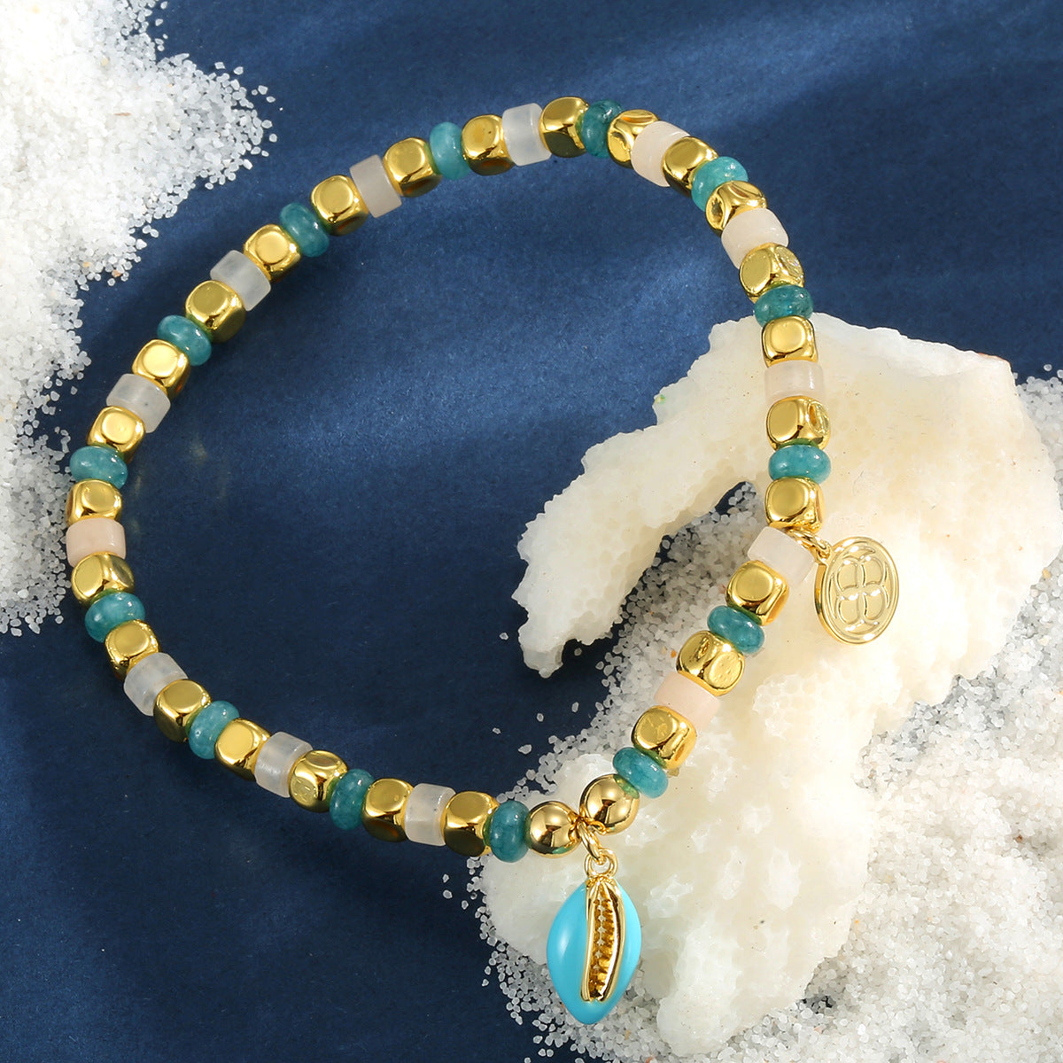 B0336 Casual Coffee Bean Pendant Bracelet Fashion Elegant Jewelry Chalcedony Stone Beaded