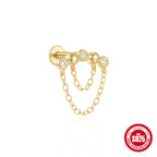 New925Sterling Silver Inlaid Diamond Tassel Piercing Threaded Flat Ear Bone Stud Earrings Hot-Selling Style Ear Jewelry