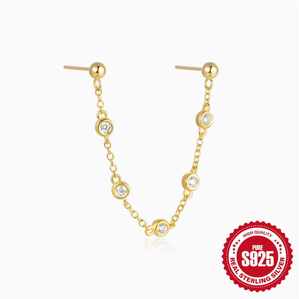 New925Sterling Silver Inlaid Diamond Five-Pointed Star Chain Tassel Ear Thread Earrings Hot-Selling Minimalist Style Earrings for Women