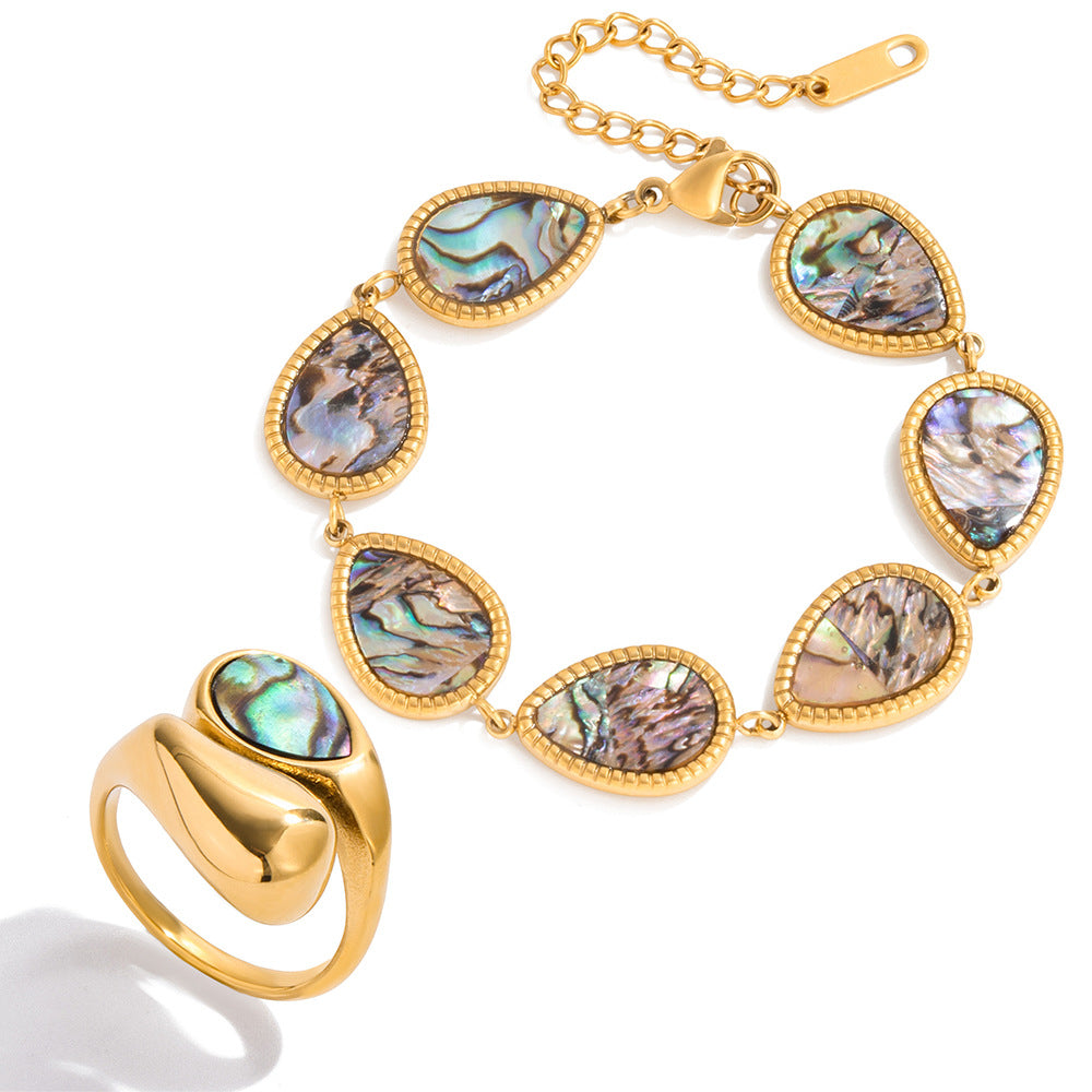 2H18K Stainless Steel Abalone Shell Bracelet Ring Non-Fading Jewelry