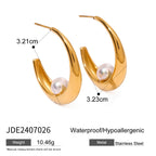 2H Stainless Steel Pearl Earrings Exaggerated Hoop Jewelry Stud Earrings