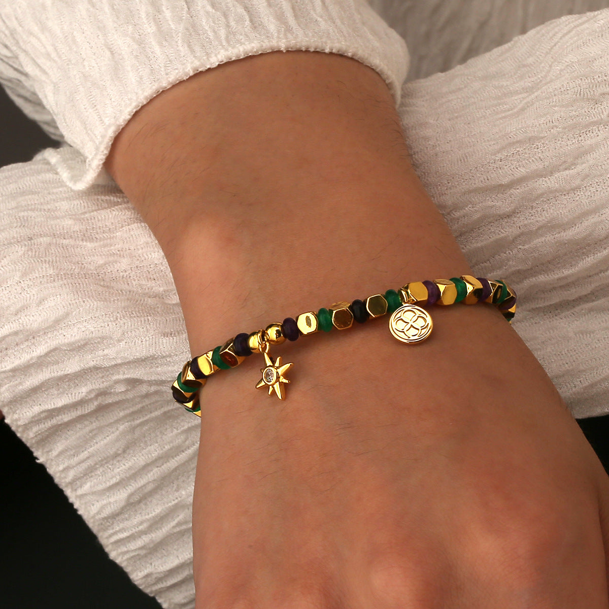 B0290 Vacation Zircon Eight-Pointed Star Beads Fashion Trend Chalcedony Beads