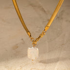 2H  Fashion Trendy Style18K Gold-plated Stainless Steel Hollow Heart Pendant Necklace with Pink Zircon Inlay