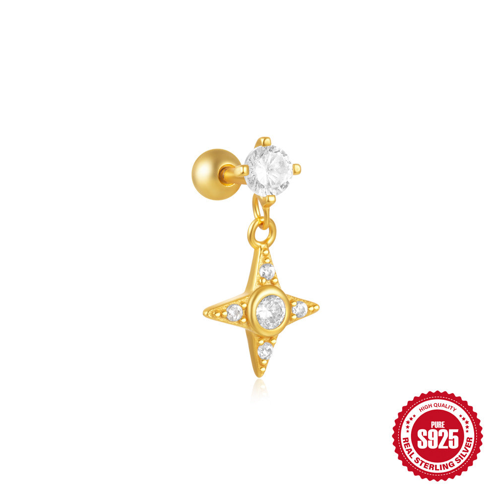New S925Silver Moon Star Pendant Earrings Twist Ball Threaded Ear Bone Studs Hot Selling Cartilage Piercing Jewelry
