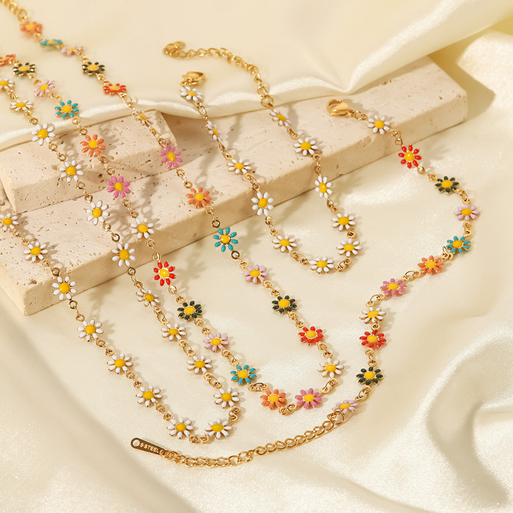 2025New Jewelry Necklace Bracelet18K Gold White/Colorful Daisy Chain Necklace Bracelet
