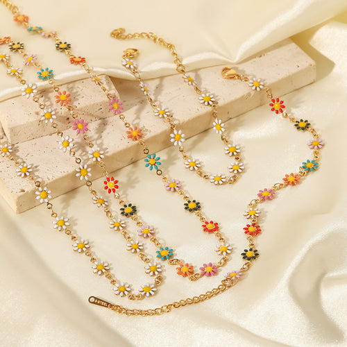 18K Gold-Plated Colorful Daisy Chain Bracelet — front view