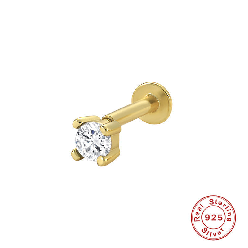 S925Sterling Silver Creative Geometric Flower Flat Head Threaded Piercing Earrings Hot Selling Ear Bone Studs