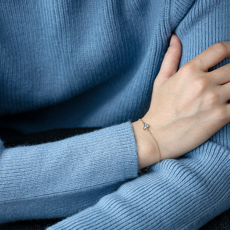 B0024 Blue Zircon Flower Gold-Plated Bracelet Simple Jewelry