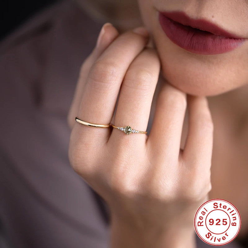 S925Sterling Silver Opal Square Diamond Engagement Ring Hot-Selling Daily Wear Ring Index Finger Ring