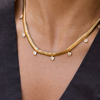 2H Stainless Steel18K Gold Stainless Steel Zircon Necklace Collarbone Chain Non-Fading Jewelry
