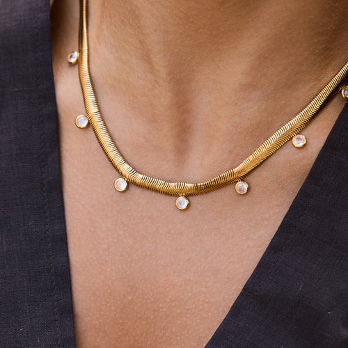 18K Gold-Tone Cubic Zirconia Stainless Steel Necklace in a gold-tone stainless steel finish