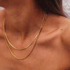 Classic Simple Necklace Jewelry18K Gold-Plated Blade Chain Flat Snake Chain Braided Chain Double-Layer Necklace Jewelry for Women