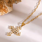 Stainless Steel Cross Zircon Necklace Collarbone Chain Jewelry Accessories