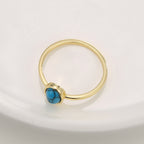 R0677 Bohemian Checkered Design Ring for Women gold Inlaid Oval Turquoise Vintage