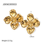 Stainless Steel Pearl Earrings Flower Studs Open Ring Jewelry