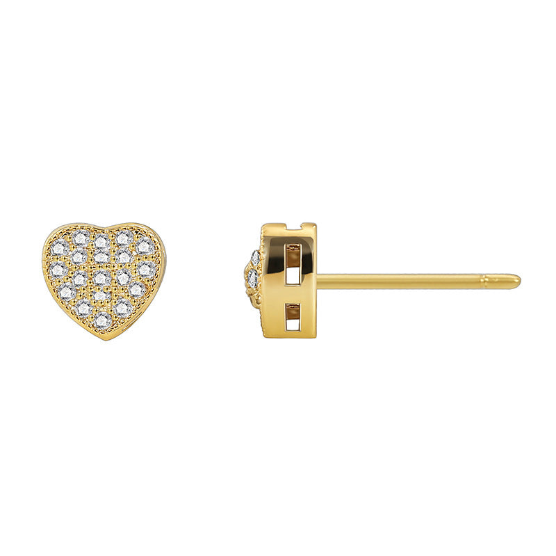 E0561 Modern Minimalist Fashion Design Earrings for Women, Brass Gold-Plated Heart-Shaped Micro-Paved Zircon Earrings